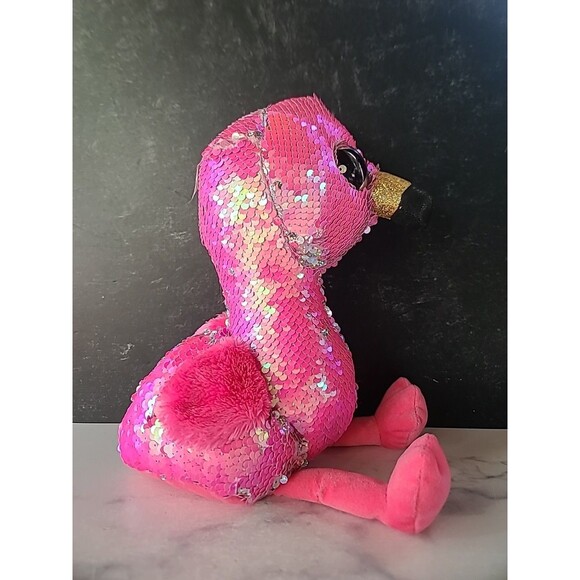 TY Flippables Pinky Pink Flamingo Plush Stuffed Animal Sequins 14 Inch 2018 - Picture 3 of 10